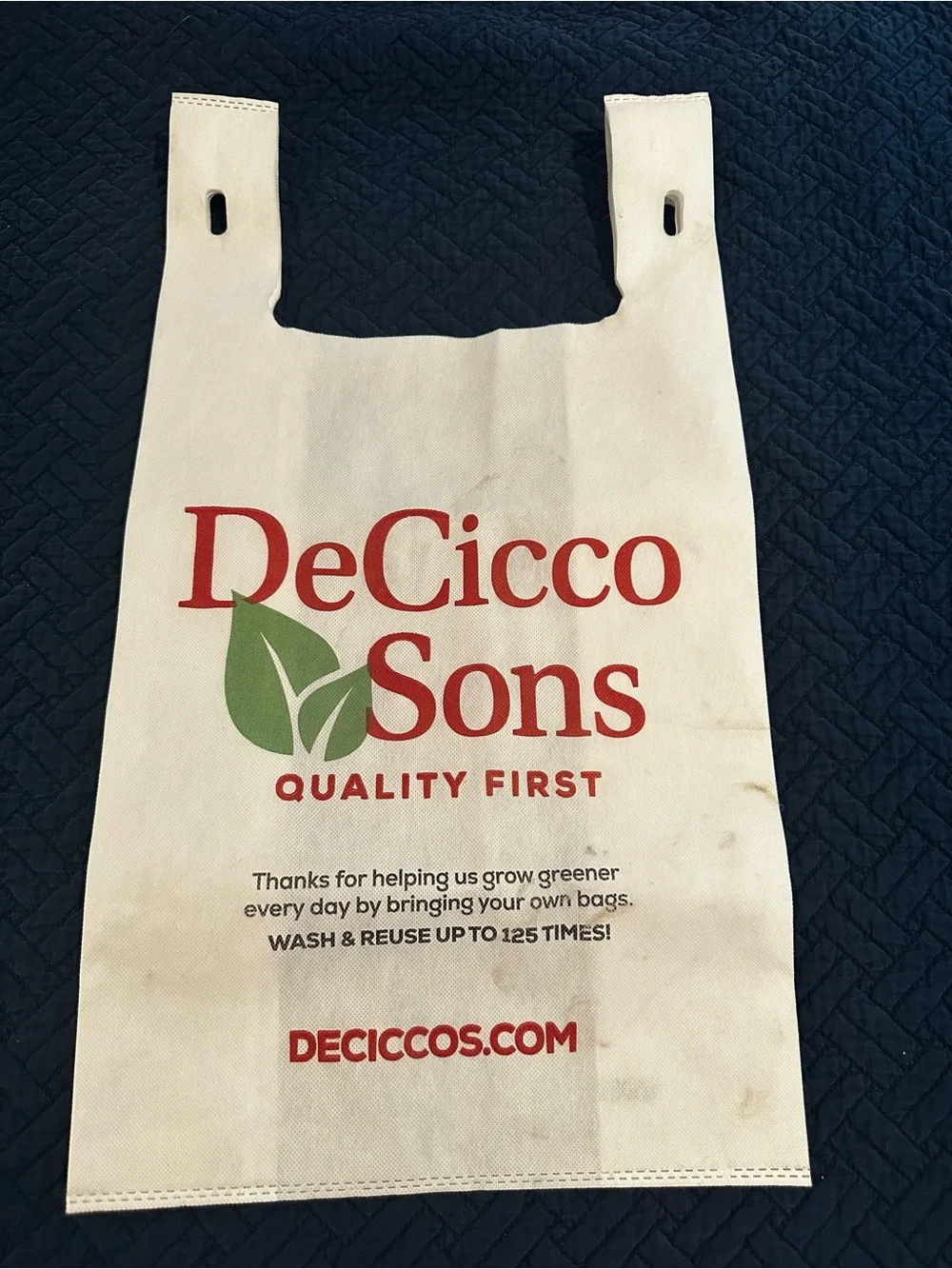 White Reusable Grocery Bag Eco Friendly DeCicco